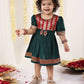 Girl's Maroon And Green Banarsi Frock