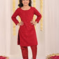 Girl's' Maroon Embellished Kurta Pyjama Set