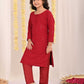 Girl's' Maroon Embellished Kurta Pyjama Set