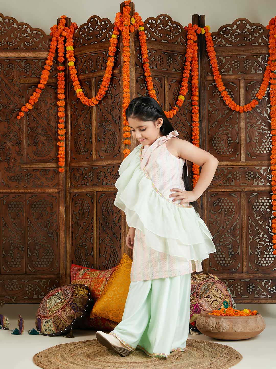 Girl's Multicolor Kurta And Palazzo Pant Dupatta Set