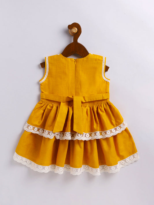 Girls' mustard ethnic dress, view 3
