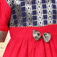Girl's Navy Blue And Pink Banarsi Frock