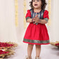 Girl's Navy Blue And Pink Banarsi Frock