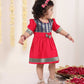 Girl's Navy Blue And Pink Banarsi Frock