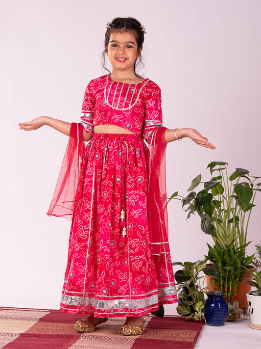 Girl's' Pink Lehenga Set