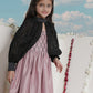 Girl's' Pink Sequinced Long Dress With Detachable Cuff Sleeves