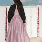 Girl's' Pink Sequinced Long Dress With Detachable Cuff Sleeves