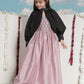Girl's' Pink Sequinced Long Dress With Detachable Cuff Sleeves