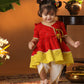 Girl's' Red And Cream Dhoti Kurta Set