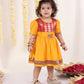 Girl's Red And Yellow Banarsi Frock