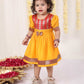 Girl's Red And Yellow Banarsi Frock