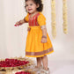 Girl's Red And Yellow Banarsi Frock