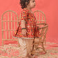 Girl's Red Angrakha Style Patola Print Kurta Dhoti Set