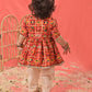 Girl's Red Angrakha Style Patola Print Kurta Dhoti Set