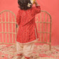 Girl's Red Bandhni Print Kurta And Patiala Set