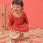 Girl's Red Bandhni Print Kurta And Patiala Set