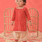 Girl's Red Bandhni Print Kurta And Patiala Set