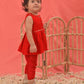 Girl's Red Cotton Flock And Dhoti Set