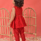 Girl's Red Cotton Flock And Dhoti Set