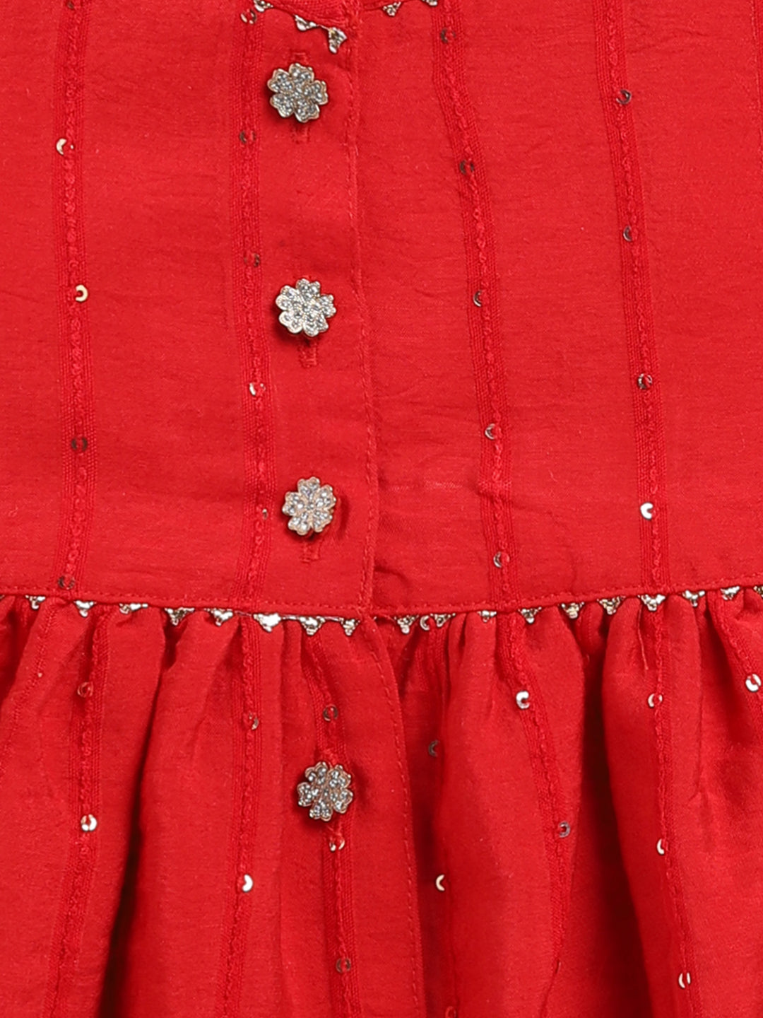 Girl's Red Cotton Flock And Dhoti Set