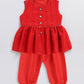 Girl's Red Cotton Flock And Dhoti Set