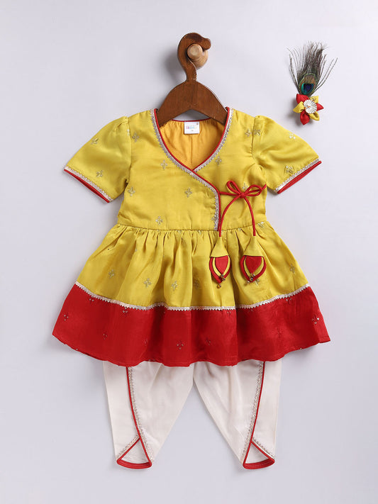 Girls' yellow and cream dhoti kurta set, view 3