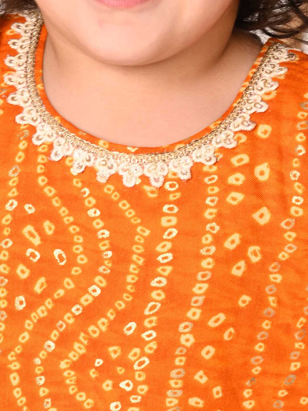 Girl's Yellow Bandhni Print Kurta And Patiala Set