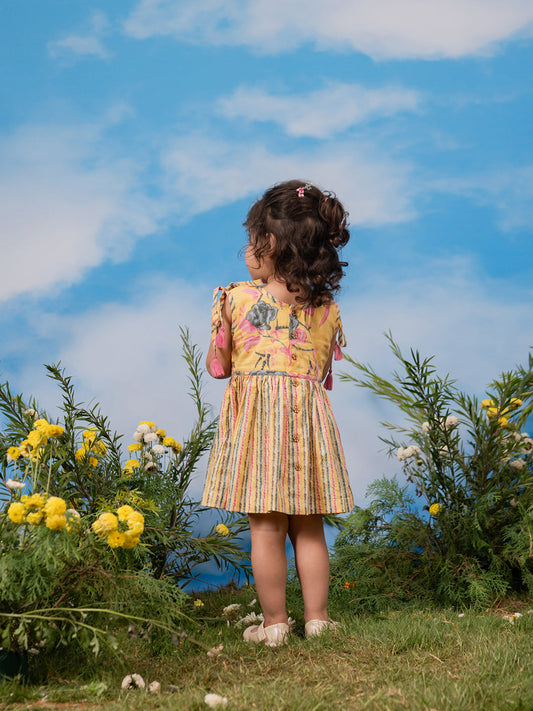 Girls' yellow ethnic dress, view 3