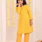 Girl's' Yellow Embellished Kurta Pyjama Set