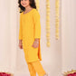 Girl's' Yellow Embellished Kurta Pyjama Set