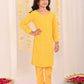 Girl's' Yellow Embellished Kurta Pyjama Set