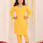 Girl's' Yellow Embellished Kurta Pyjama Set