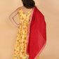 Girl's Yellow Floral Print Anarkali Kurta With Dupatta