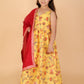 Girl's Yellow Floral Print Anarkali Kurta With Dupatta