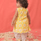 Girl's Yellow Ikaat Print A-Line Kurta Pyjama Set