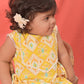 Girl's Yellow Ikaat Print A-Line Kurta Pyjama Set