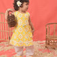 Girl's Yellow Ikaat Print A-Line Kurta Pyjama Set