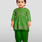 Girls Green Cotton Bandhani Kurta Patiala Set with Digital Print