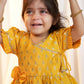 Girls Mustard Viscose Jacquard Dress Set with Floral Pattern