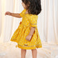 Girls Mustard Viscose Jacquard Dress Set with Floral Pattern