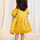 Girls Mustard Viscose Jacquard Dress Set with Floral Pattern