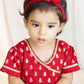 Girls Red Viscose Jacquard Dress Set with Floral Pattern
