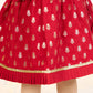 Girls Red Viscose Jacquard Dress Set with Floral Pattern