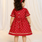 Girls Red Viscose Jacquard Dress Set with Floral Pattern