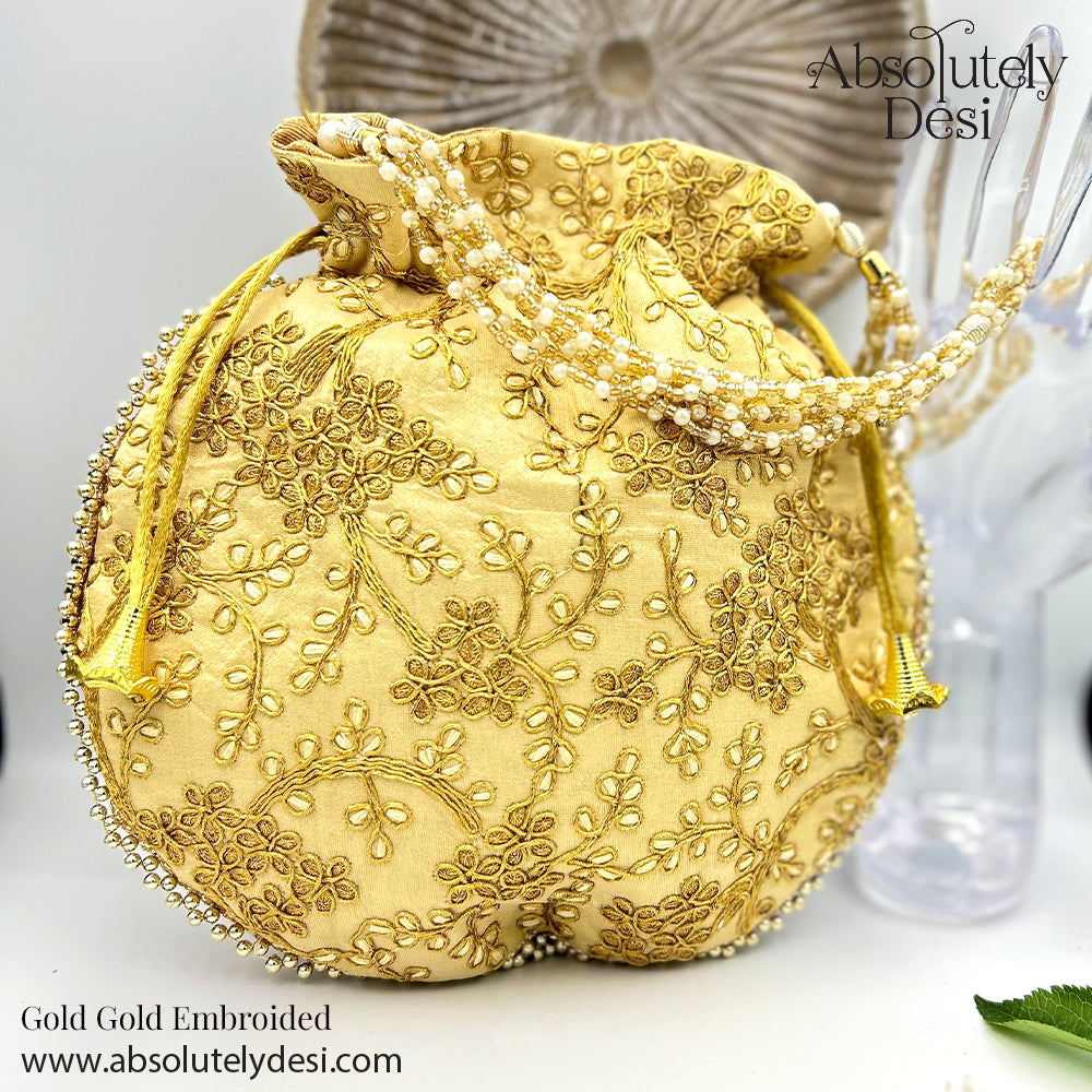 Handmade Gold Embroided Potli