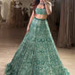 Terrific Sea Green Sequins Georgette Sangeet Wear Lehenga With Blouse