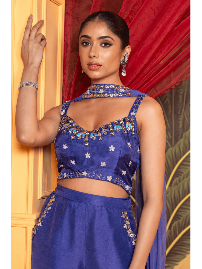 Purple Indo-Western Embroidered Palazzo Set with Dupatta