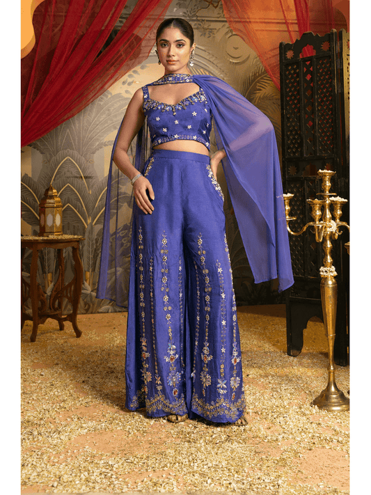 Purple Indo-Western Embroidered Palazzo Set with Dupatta