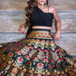 Impressive Black Banarasi Indo-Western Crop Top Lehenga