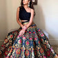Impressive Black Banarasi Indo-Western Crop Top Lehenga